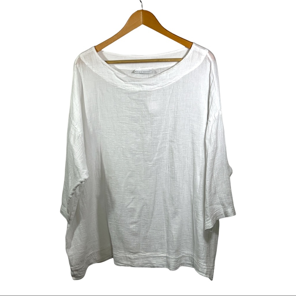 BRYN WALKER Women’s 3/4 Sleeve Drop Shoulder Boxy Cotton Shirt White Size Medium